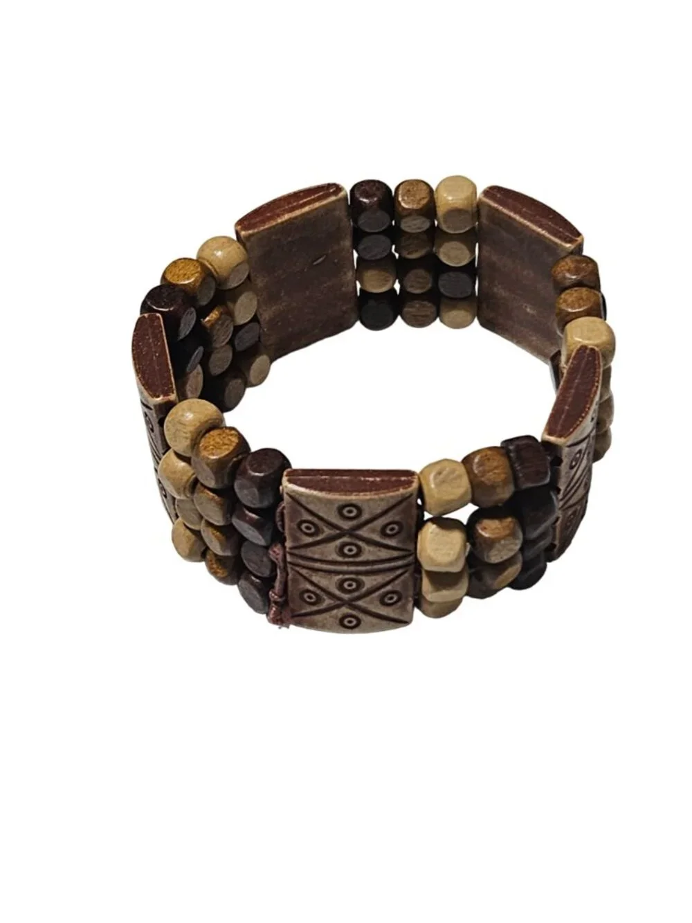 Handmade Boho Tribal Pattern Wooden Beaded Stretch Bracelet Fashion Jewelry